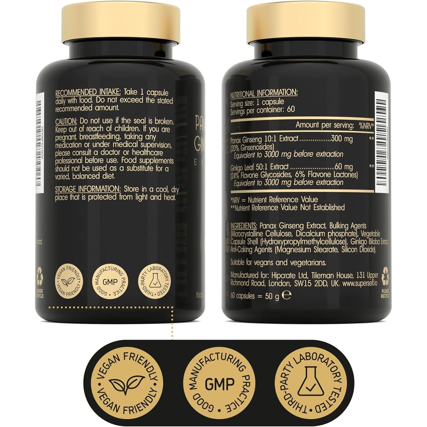 Panax Ginseng Capsules High Strength - 6000Mg Korean Red Ginseng & Ginkgo Biloba for Natural Energy & Focus - Vegan & UK Made - 60 Tablets One-A-Day - Premium Ginseng Root Supplements for Men & Women