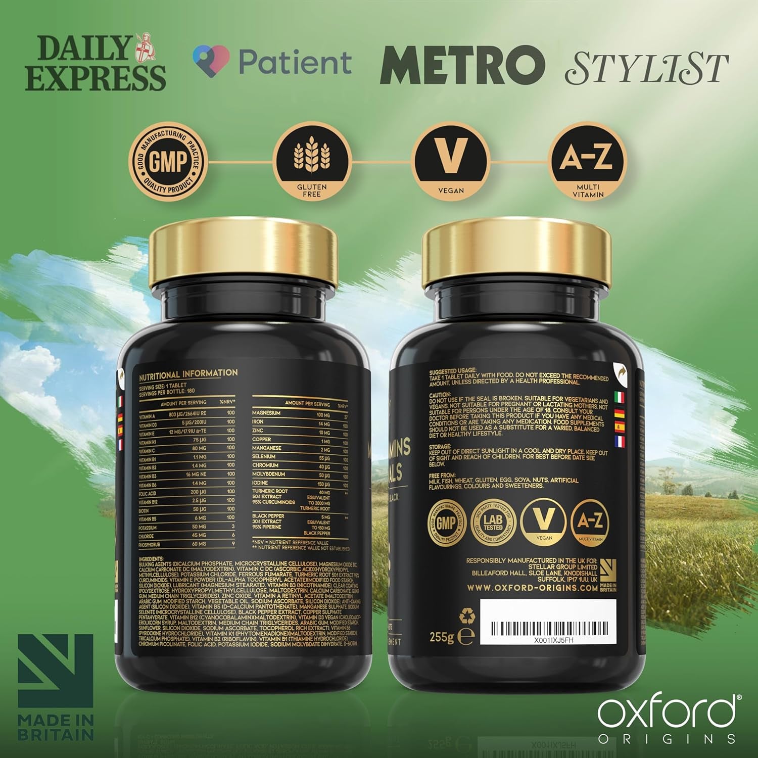 Award Winning A-Z Multivitamins and Minerals Boosted with Turmeric | Made in the UK | Vegan Multivitamin Tablets for Women & Men | 100% NRV Multivitamin with 27 Key Nutrients | 180 Capsules