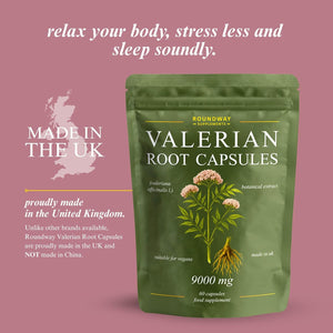 Valerian Root | 9000Mg High Strength Extract Capsules for Sleeping & Relaxation | 60 Capsules, Not Tablets | 1 Month Supply | Made in the UK by Roundway Supplements