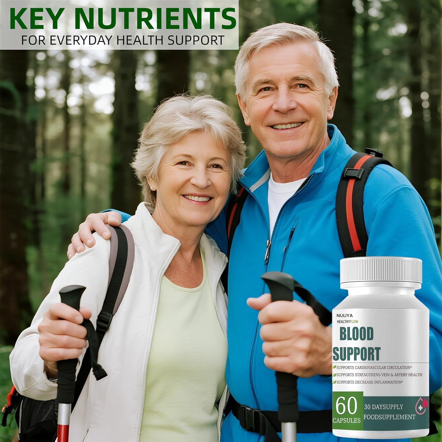Healthy Flow Blood Support，Improved Blood Flow Supplement，Supplement with Vitamins & Minerals （60 Capsules）