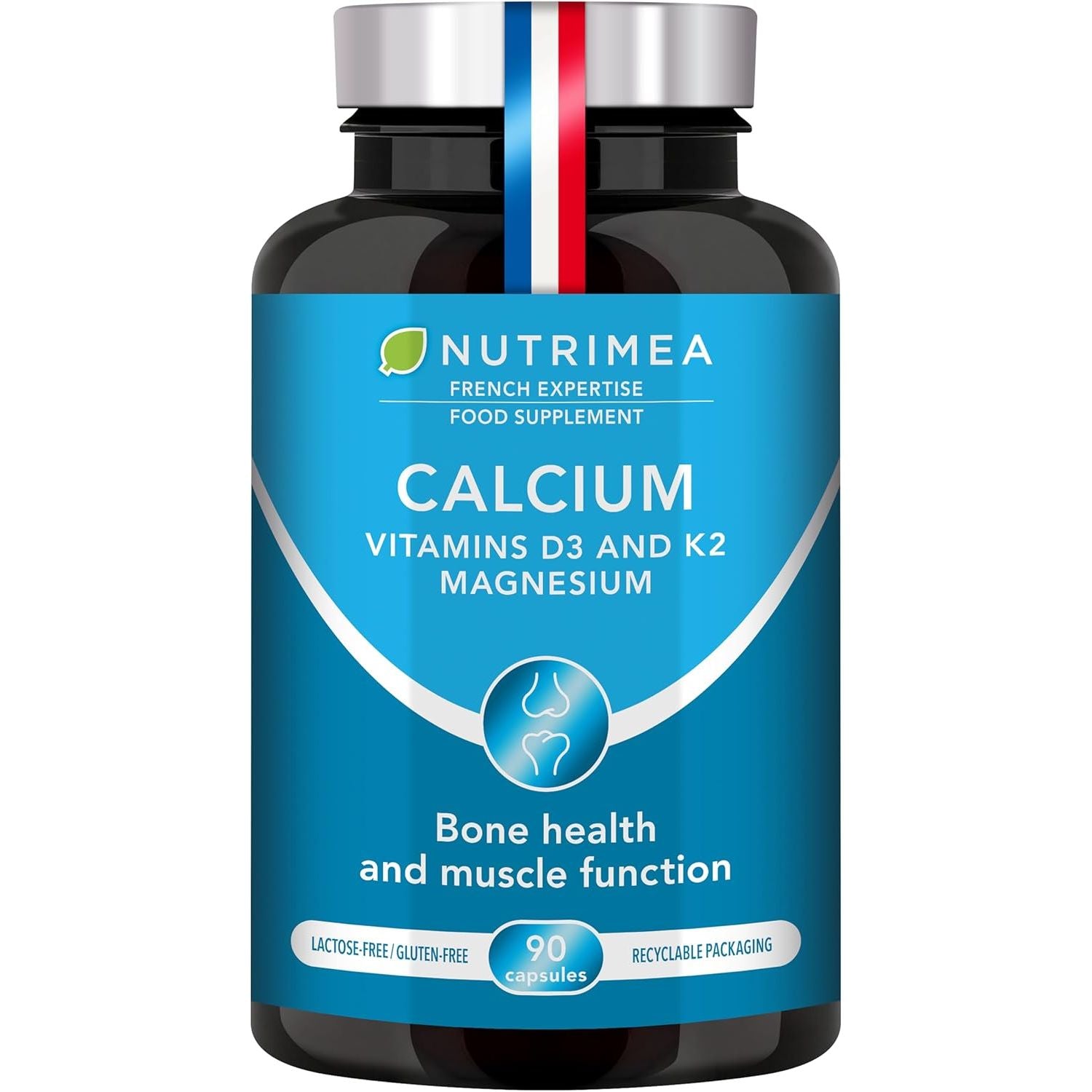 Calcium Magnesium Vitamin D3 & K2 | 90 Vegetarian Capsules | Bone Health Complex | Strengthens Bones and Muscles | Supports Bone Density | French Expertise