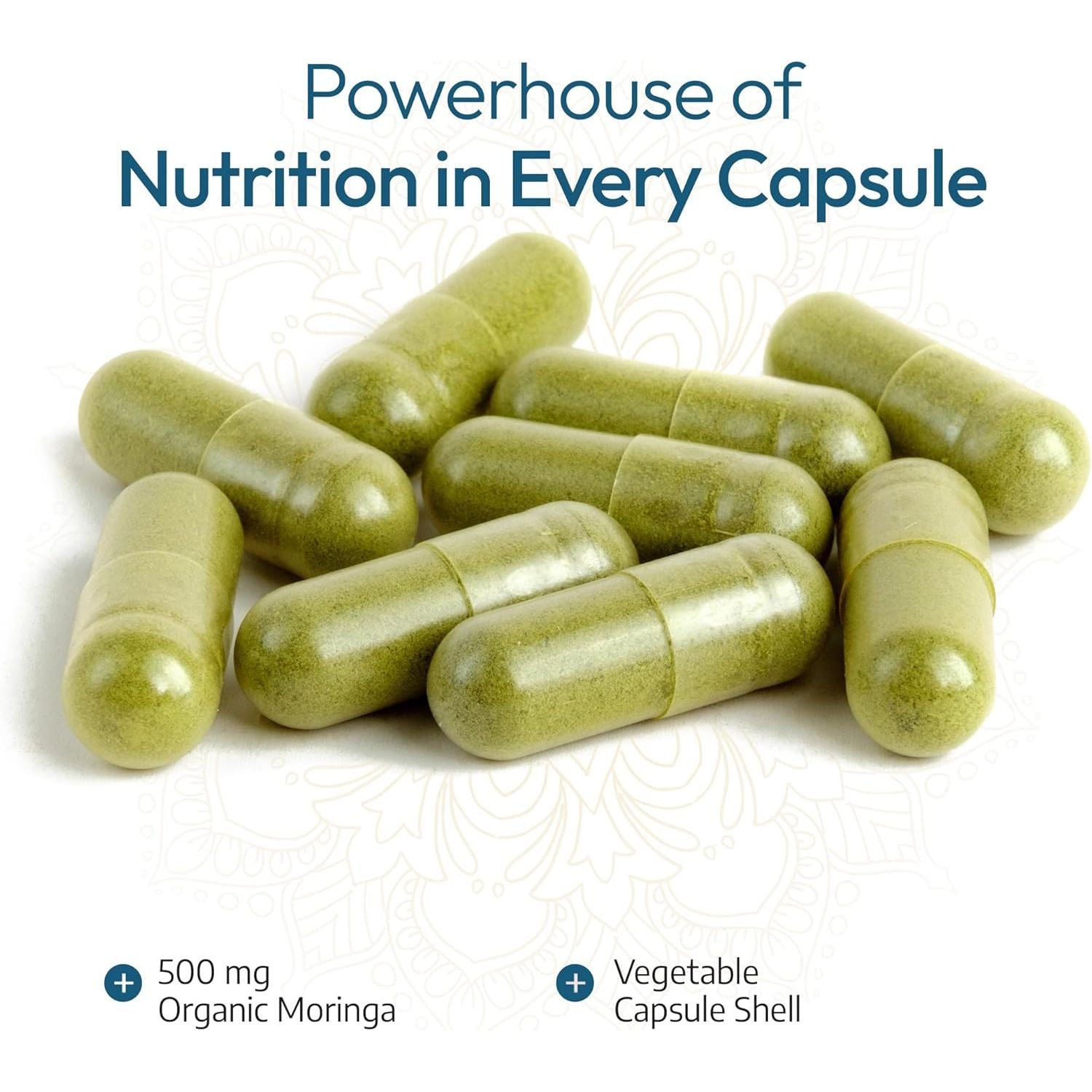 Ayurvediq Wellness Organic Moringa Capsules 500Mg, 120 High Strength Moringa Powder Capsules – Soil Association Certified Moringa Oleifera Powder - Vegan Ayurvedic Products