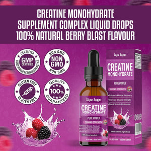 Creatine Monohydrate Drops 60Ml - Liquid Alternative to Creatine Monohydrate Powder, Ideal for Gym Performance, Bulk Creatine Formula, Supports Muscle Growth, Recovery, and Energy - Berry Flavour