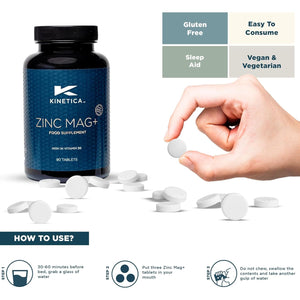 Kinetica Sports Zinc Mag+ | 420Mg Magnesium, 16.5Mg Zinc, 193Μg Selenium & 4.8Mg Vitamin B6/Serve, 30 Servings/90 Capsule Pack | 3 Capsules/Day| Scientifically Formulated Blend| Promotes Healthy Sleep