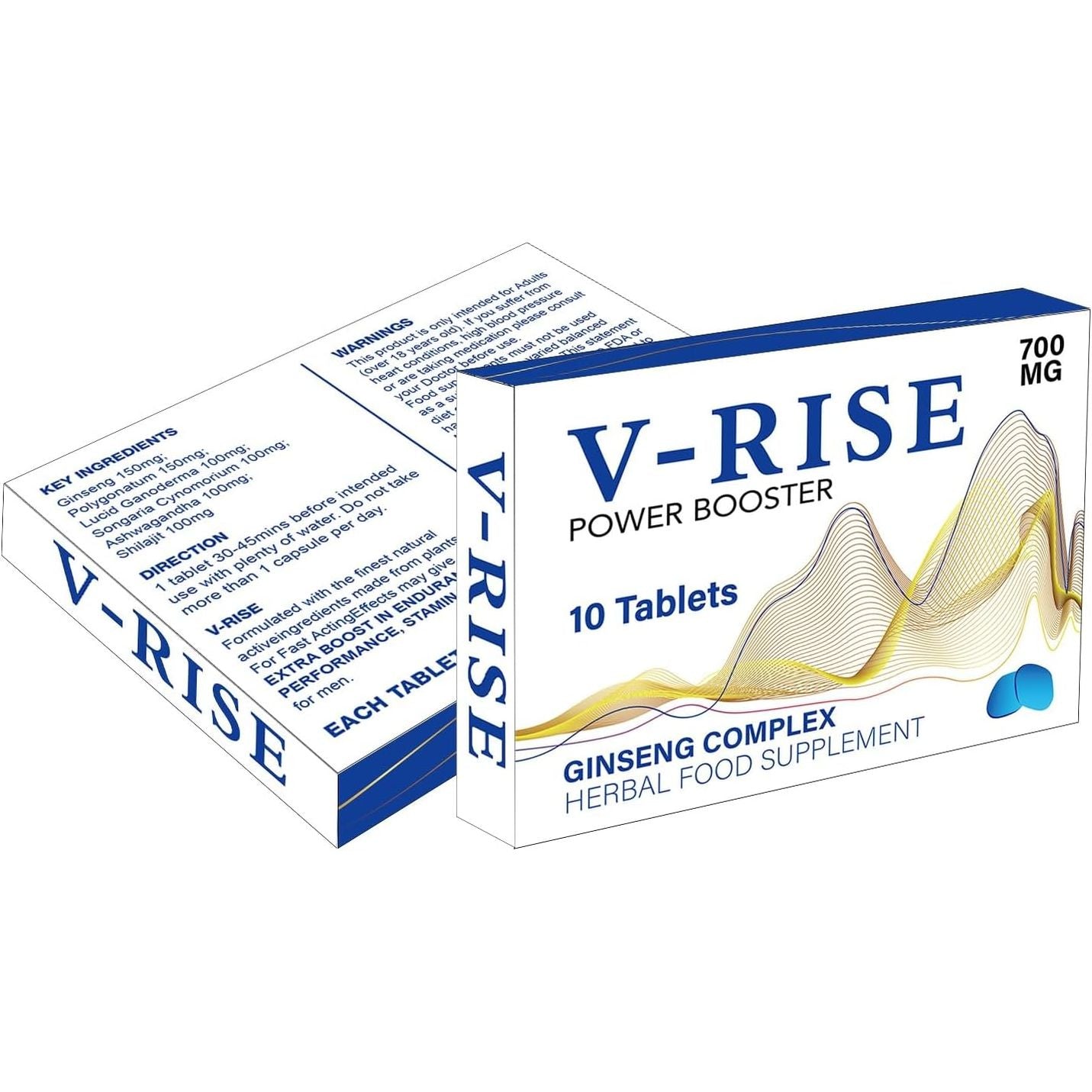 V-RISE Blue-New Stronger for Longer Formula for Men - Ultra Strong Performance Enhancing Pills, Stamina Endurance Booster Blue Supplement Pills for Men - 10 Ginseng Tablets 700MG