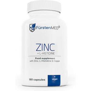 Fürstenmed® 180 Zinc Capsules - 25Mg of Pure Zinc-Bisglycinate with L-Histidine & Copper - Vegan & Additive-Free
