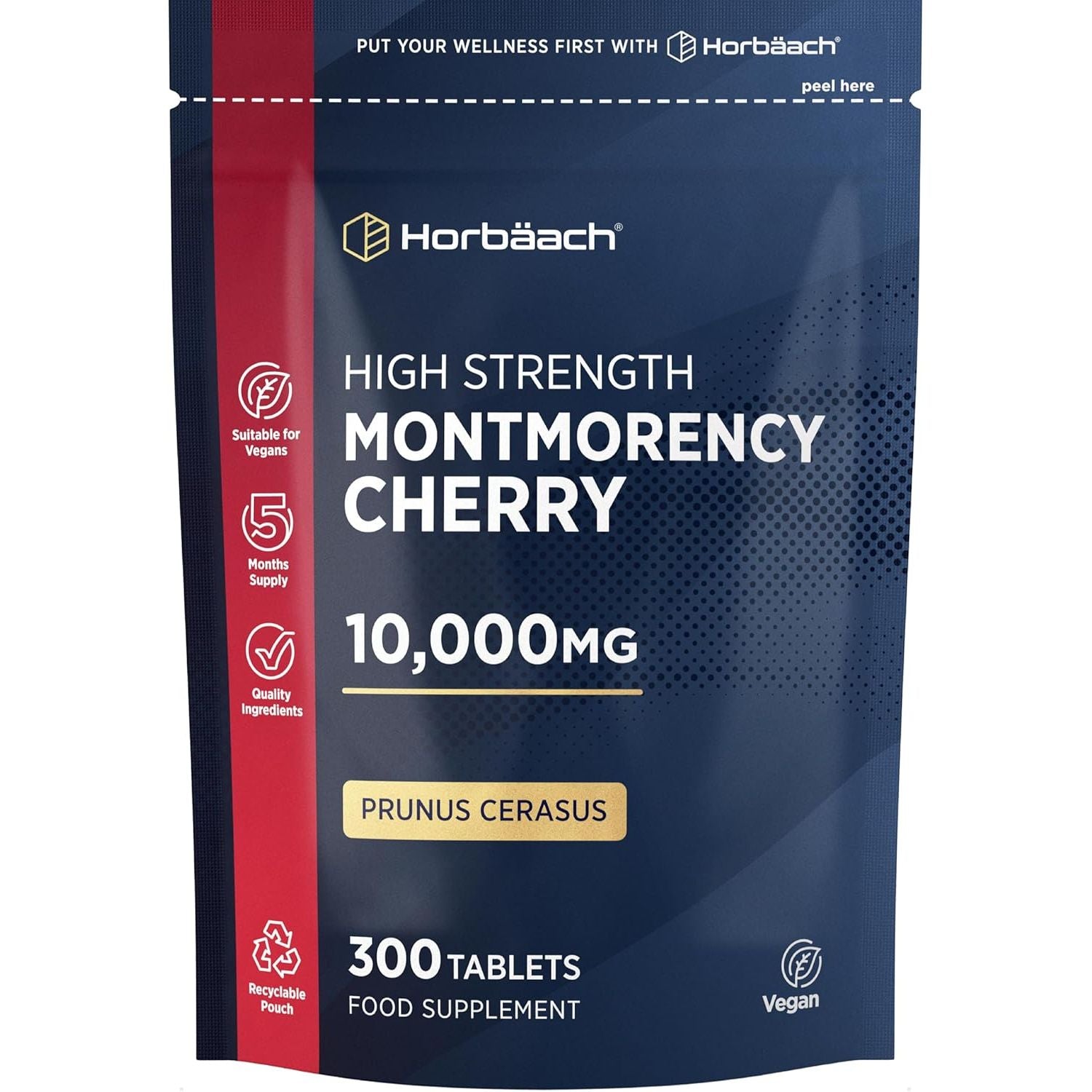 Montmorency Cherry Tablets 10,000Mg | 300 Tart Cherry Active Pills - 5 Months Supply | 50:1 Natural Tart Cherry Extract Supplement for Men & Women | Vegan | by Horbaach