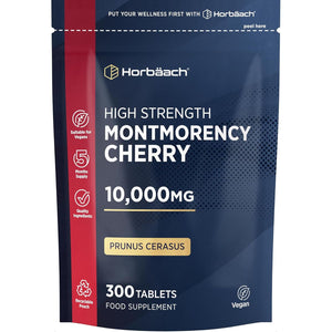 Montmorency Cherry Tablets 10,000Mg | 300 Tart Cherry Active Pills - 5 Months Supply | 50:1 Natural Tart Cherry Extract Supplement for Men & Women | Vegan | by Horbaach