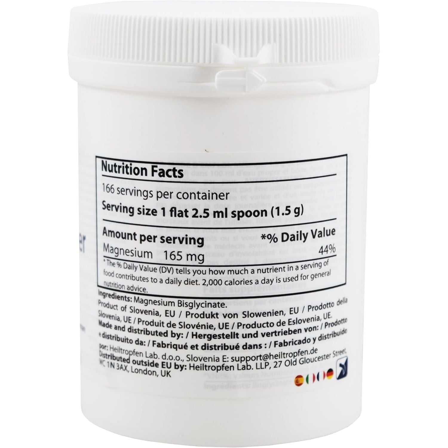 Magnesium Glycinate as Magnesium Bisglycinate | 0.55 Lb – 250 G | Crystal Powder Soluble in Water | Heiltropfen®