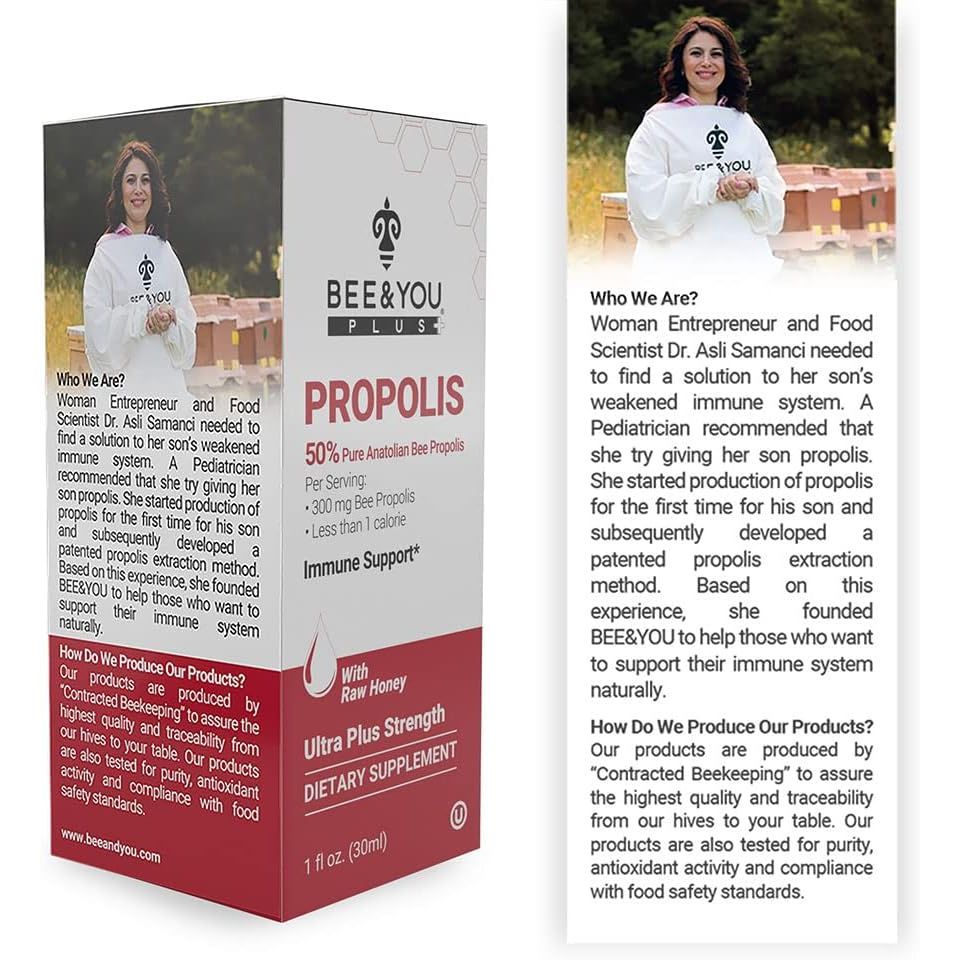 Bee&You, Propolis Liquid Extract Drops, 50% Pure Propolis, Ultra plus Strength, Immune Support Supplement, Sore Throat, Allergy Relief, Respiratory, Antioxidants, Keto, Paleo, Gluten-Free, 1 Fl Oz