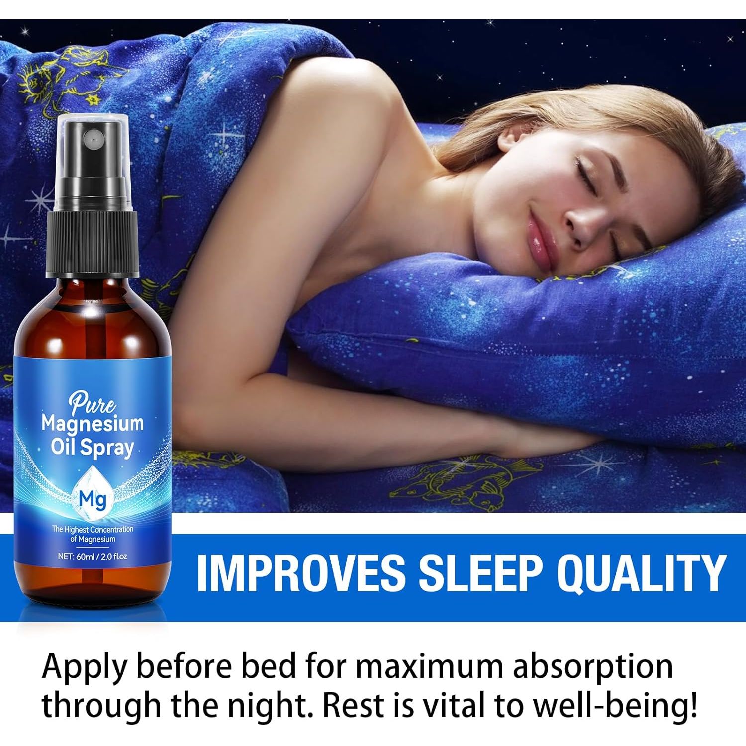 Magnesium Spray, Magnesium Oil for Feet, 100% Pure & Natural Organic Magnesium Oil Spray Glass Bottle, Easy to Absorb & Use, Magnesium Oil Spray for Sleep