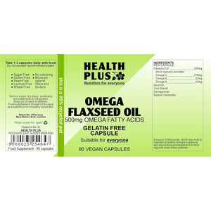 Health plus Omega Flaxseed Oil 450Mg Omega-3, Omega-6 & Omega 9 Supplement - 90 Gelatin Free Capsules