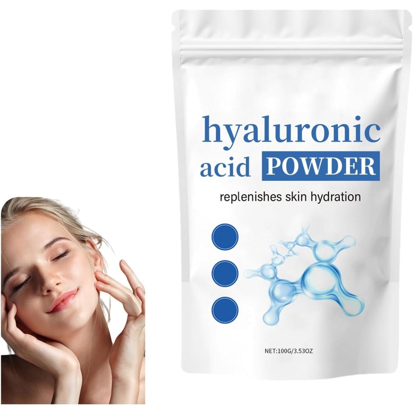 Acid Hyaluronic Powder,Water Soluble Hydrating Ingredient for Skin Moisture,Water-Soluble Firming Facial Serums Cosmetics,Micro Ingredients Hyaluronic Acid Powder, Skin Moisturising Support