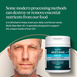Nature'S Best Multi-Max Man 50+ Multivitamin - Targeted Support with Vitamin D, B and Magnesium for Energy & Cognitive Health for Men over 50 - UK Made - 90 Tablets (3 Months' Supply)