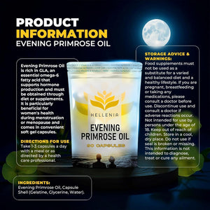 Evening Primrose Oil 1000Mg Capsules | High in Omega 6 Valuable | Pure Cold Pressed | 90 Capsules - Supplement for Women'S Health | High Strength Evening Primrose Oil - Made for Hellenia