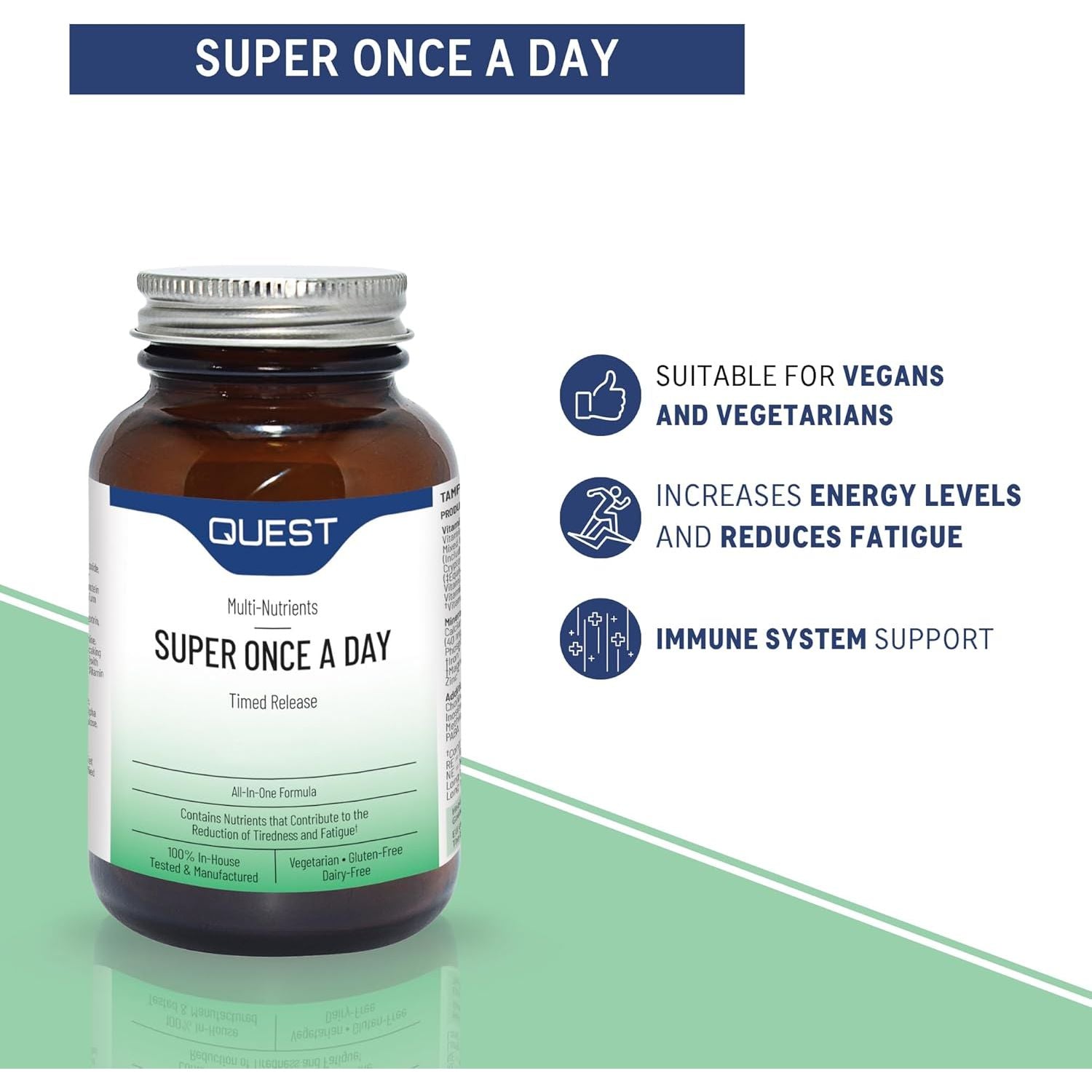Quest Super Once a Day Multivitamin & Minerals Tablets. 17 Vitamins & 12 Minerals with Vitamin A, B, C, D, Iron & Zinc for Men & Women. for Optimal Health, Reduces Fatigue & Immunity (120 Tablets)