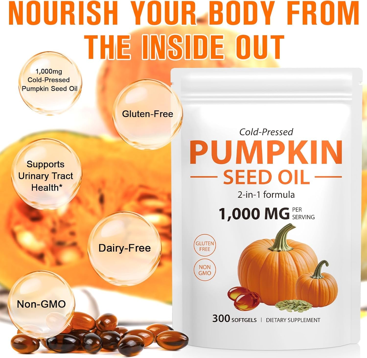 1000Mg Pumpkin Seed Oil Capsules – Cold Pressed Pumpkin Seed Oil – 300 Softgels (1)