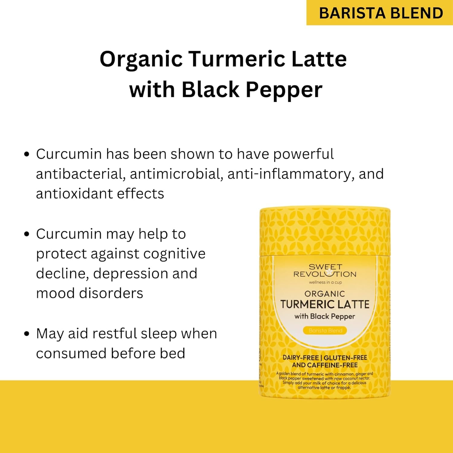 Sweet Revolution Organic Turmeric Latte with Black Pepper Barista Blend (1 X 100G) Tub. Gluten Free, Dairy Free, Refined Sugar-Free.