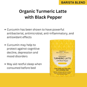 Sweet Revolution Organic Turmeric Latte with Black Pepper Barista Blend (1 X 100G) Tub. Gluten Free, Dairy Free, Refined Sugar-Free.