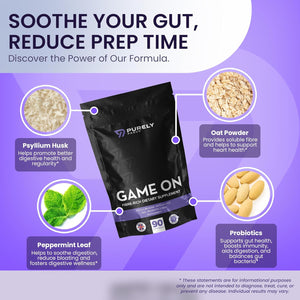 Purely Proud Game on – Fibre Rich Supplement for Bottoms | Stay Ready with Psyllium Husk, Probiotics, Peppermint | Supports Digestion, Gut Health & Clean Confidence | Vegan | 90 Capsules | Made in UK