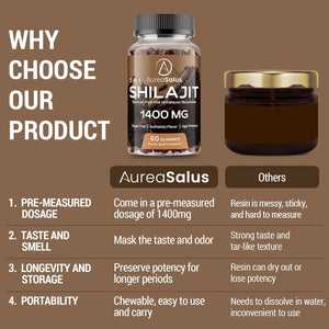 Shilajit Gummies 1400Mg, Shilajit Supplement with Chaga and Ashwagandha, Original from Himalayan with Fulvic & Humic Acid and 85+ Minerals, for Energy, Immunity & Focus, Sugar-Free, 60 Gummies