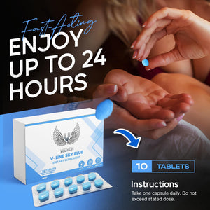 V Line Sky Blue 10 | Stamina & Energy Tablets for Men | Pills for Men UK | Korean Ginseng | Fast-Acting Tribulus Terrestris Herbal Supplements & Stamina | Long-Lasting Results