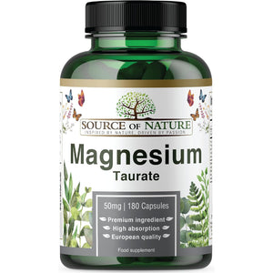 Source of Nature® | Magnesium Taurate 625Mg | 180 Capsules | 45-Day Supply | 50Mg Elemental | High Absorption | Gentle on Stomach | Lab-Tested Purity