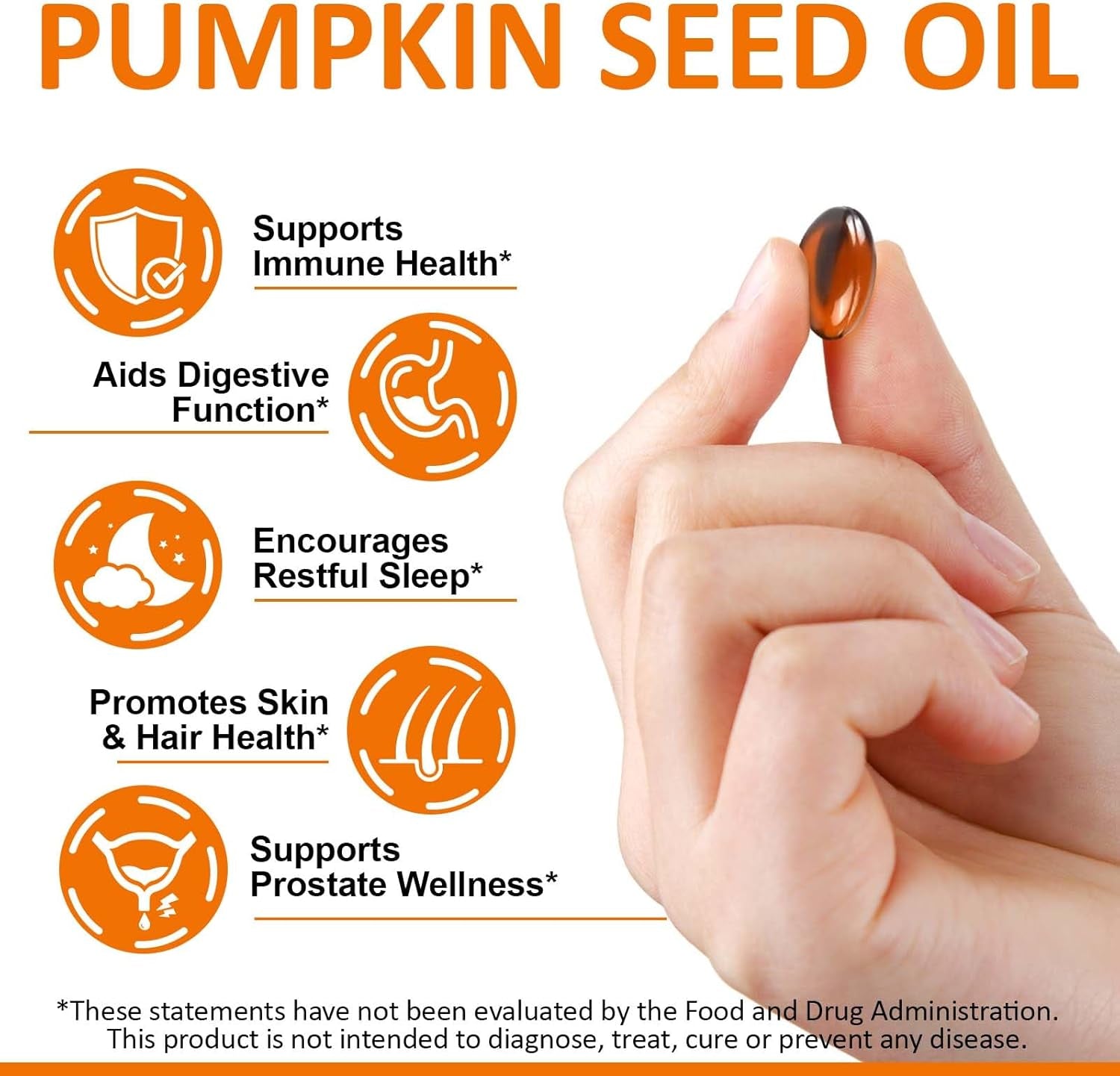Pumpkin Seed Oil Capsules, Pumpkin Seed Oil Capsules Cold-Pressed 1,000 Mg per Serving, Supports Prostate Function, Hair Health, Rich in Essential Fatty Acids & Zin