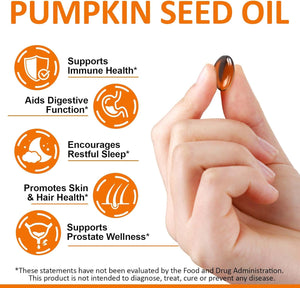 Pumpkin Seed Oil Capsules, Pumpkin Seed Oil Capsules Cold-Pressed 1,000 Mg per Serving, Supports Prostate Function, Hair Health, Rich in Essential Fatty Acids & Zin