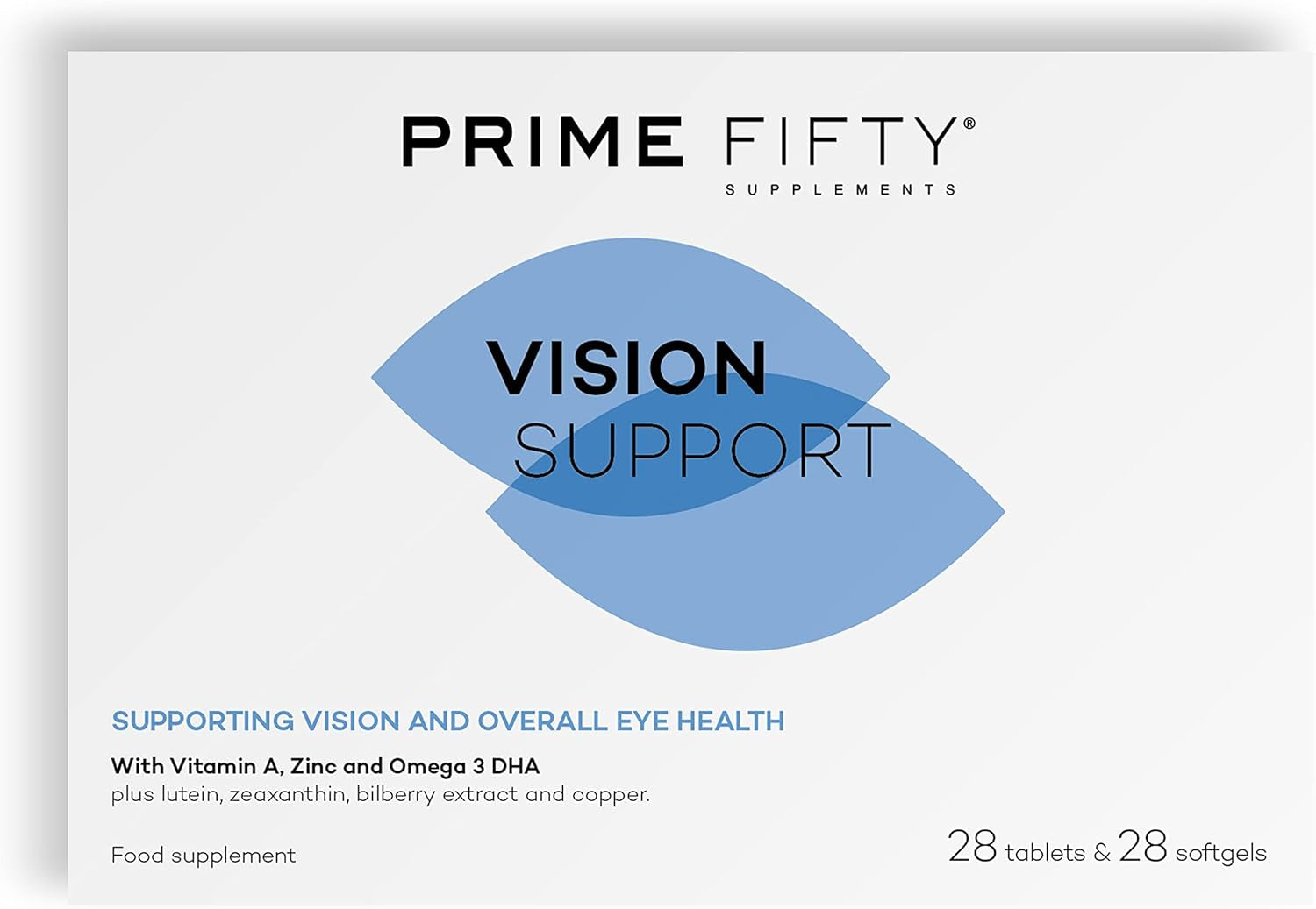 Prime Fifty Vision Support Eye Vitamins – Lutein & Zeaxanthin Supplement with Vitamin A, Zinc & Omega 3 DHA – Eye Care Lutein Supplement to Support Vision for over 50S