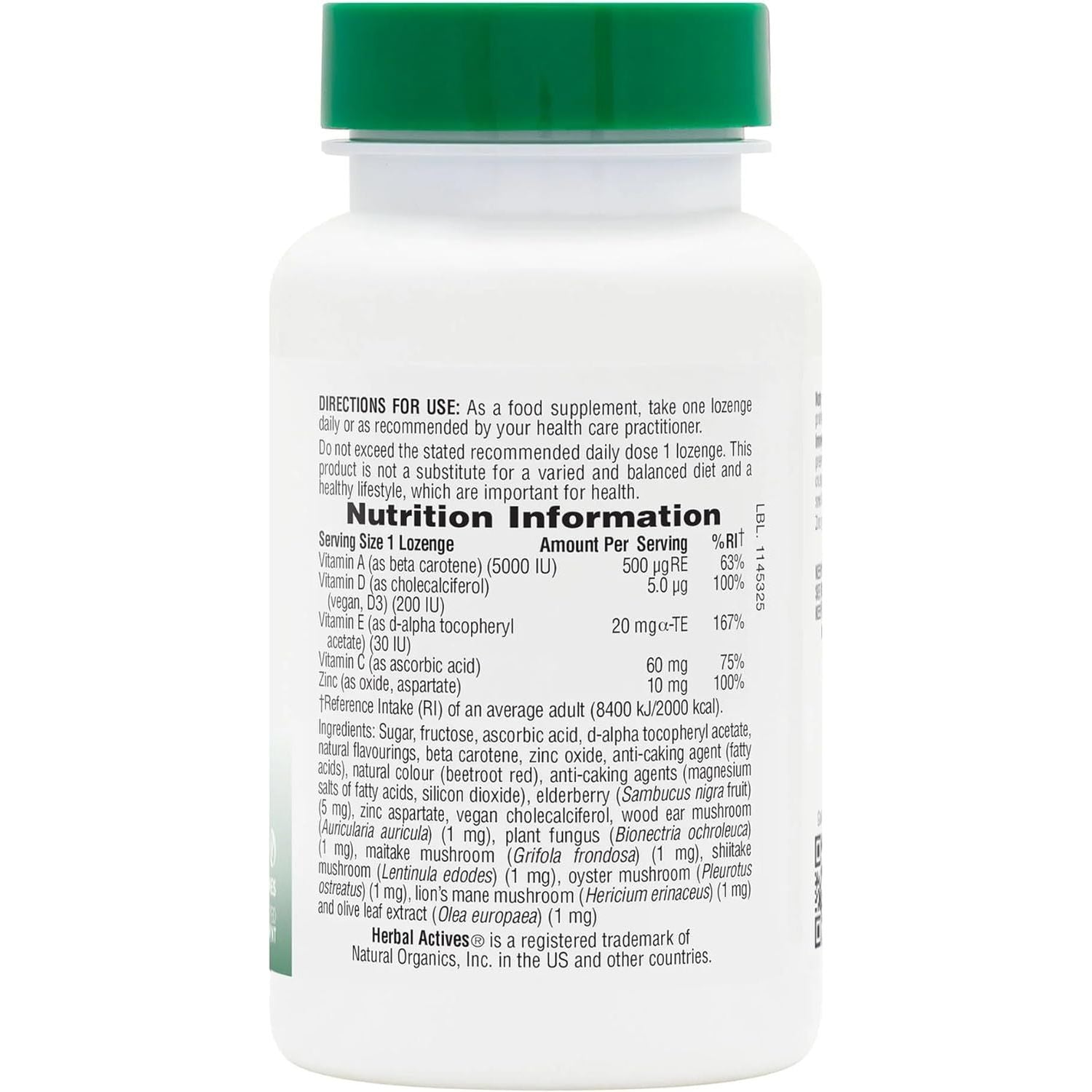 Naturesplus Herbal Actives Immune Zinc Lozenges, Cherry Flavour - Chewable Zinc and Vitamin C Tablets with Olive Leaf, Elderberry and Vitamin D3 - Vegan, Gluten Free - 60 Chewables