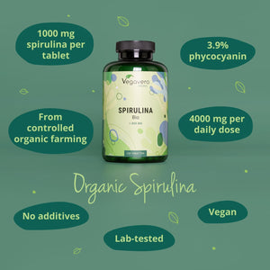 Vegavero Organic Spirulina 4000 Mg | 300 Tablets | NO Additives | Natural Source of Protein, Vitamins & Minerals | Vegan