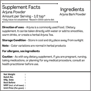 H&C Herbal Ingredients Expert 100% Natural Arjuna Chhal/Bark Powder - 227G | Terminalia Arjuna