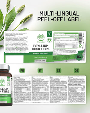 Psyllium Husks Capsules with Probiotics - High Fibre Supplement 1400Mg - Soluble Fiber Tablets High Strength - 60 Capsules - Pure Psyllium Husk & 6B Acidophilus Probiotic Complex for Digestive Support