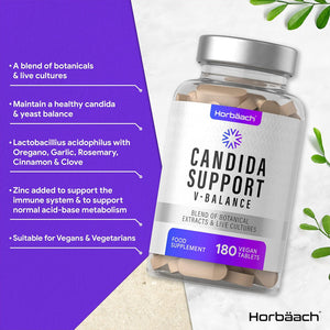 Candida Support | 1 Billion CFU | Botanical & Live Culture Formula with Oregano, Zinc, Garlic, Lactobacillus & More! | 180 Vegan Tablets | by Horbaach