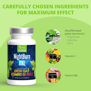 Weight Loss Capsules, Premium Green Tea Extract, with Added Vitamins B6 and Vitamin C - 30 Day Supply Slimmium Sensilab, Nightburn XXL