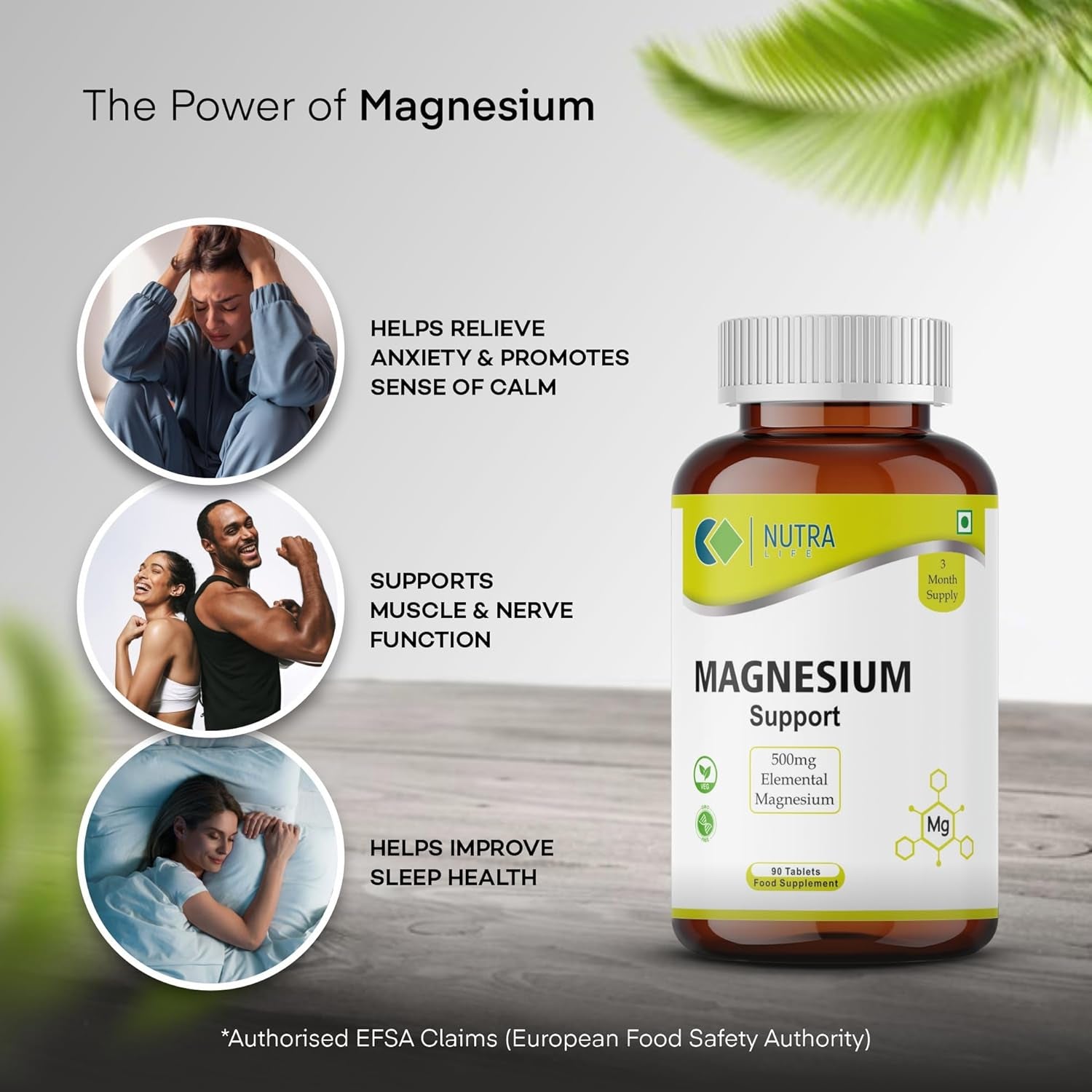 Magnesium Supplements 500Mg for Muscle, Bone & Energy. Magnesium Tablets for Women & Men, 90 Tablets, 3 Month Supply-Nutra Life