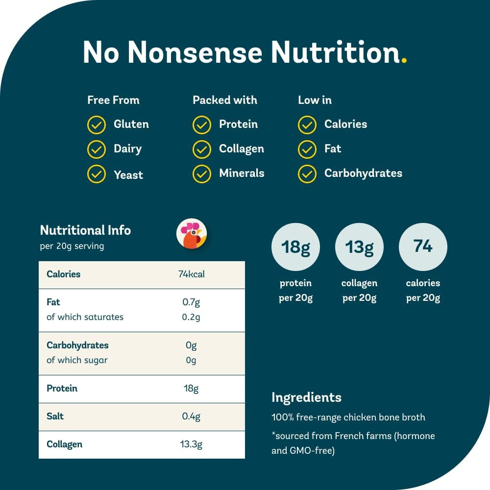 Freja Bone Broth Powder | 100% Natural Collagen & Protein Powder | Free-Range Chicken | Amino Acids & Minerals | Nutrition for Healthy Gut, Joints, Skin, Hair & Nails | 300G (15 Servings)