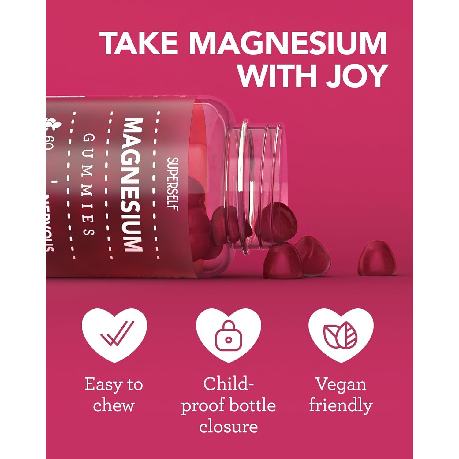 Magnesium Gummies for Adults & Kids - 150Mg Magnesium Supplements for Sleep, Relaxation & Muscle Support - Natural Grape Flavour - No Artificial Colours - Vegan - 60 Gummies Easy to Chew