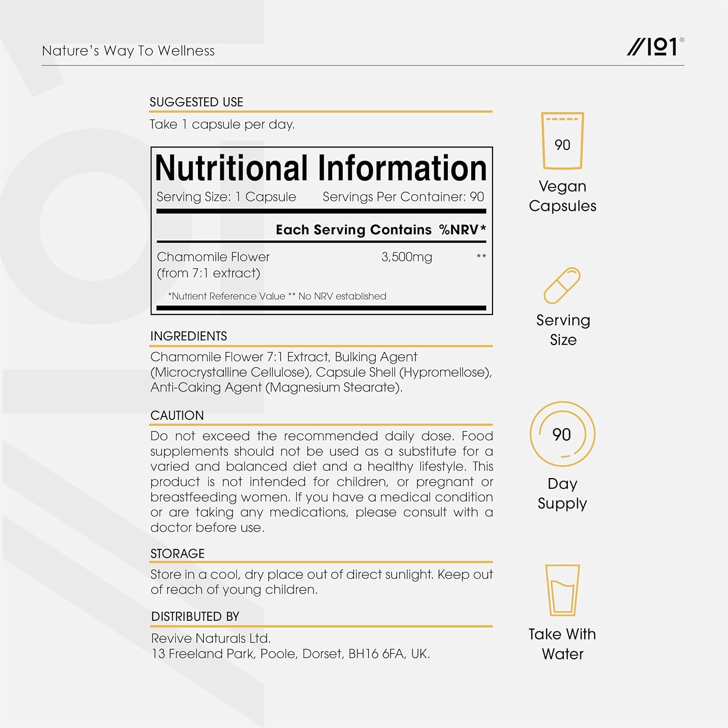 Chamomile Flower Extract 3500Mg - 90 Vegan Capsules – High Strength 7:1 Chamomile Supplement – 3 Months Supply - Resealable and Recyclable Pouch by Alpha01