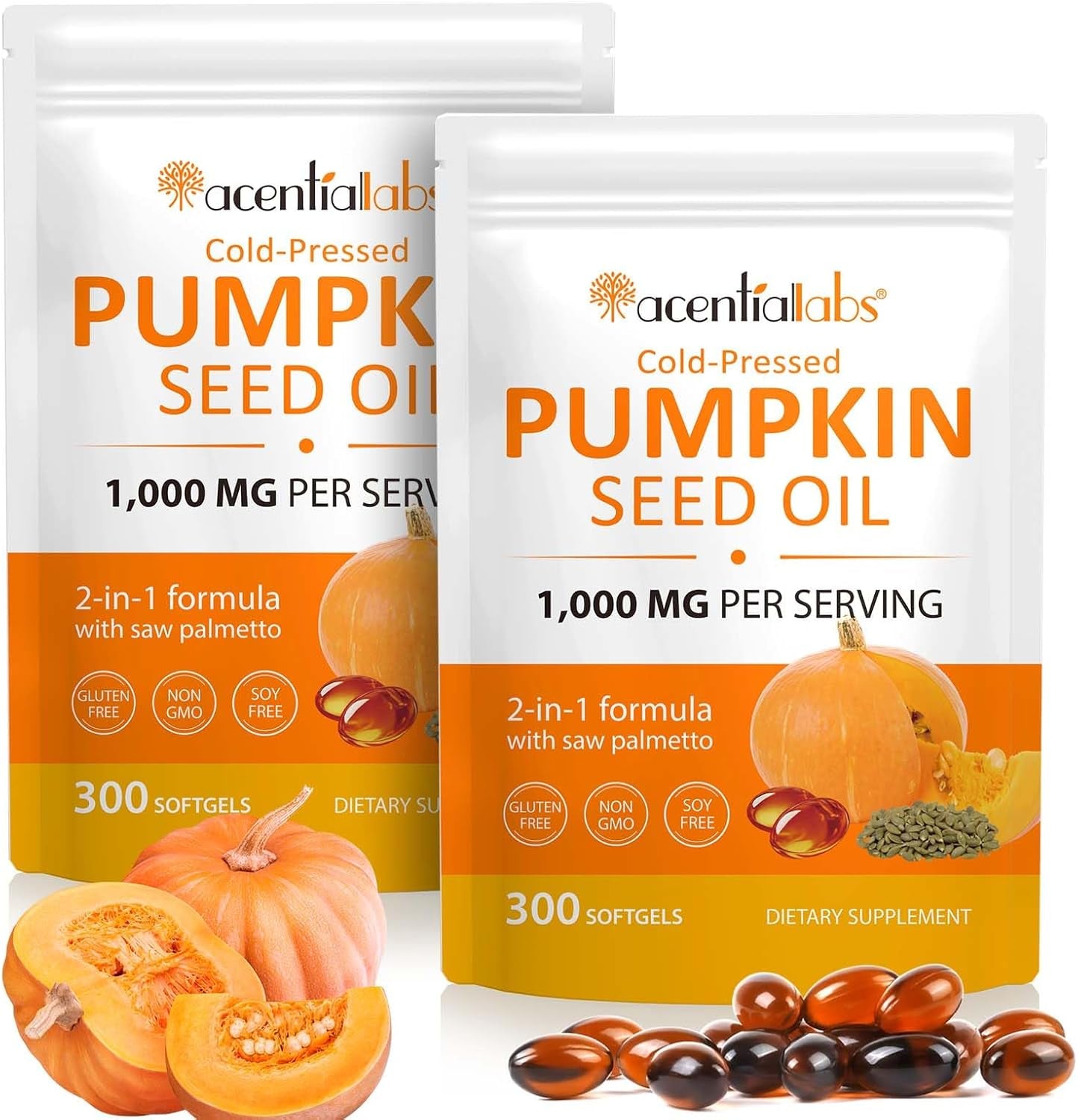 2Pack Pumpkin Seed Oil Capsules,600 Softgel Pumpkin Seed Extract | 2 in 1 Pumpkin Seed Oil with for Hair Growth, Cold Pressed, Supports Hair, Heart,Pumpkinseed Herbal Supplement
