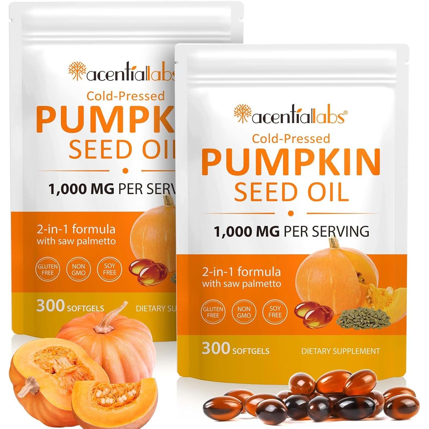 2Pack Pumpkin Seed Oil Capsules,600 Softgel Pumpkin Seed Extract | 2 in 1 Pumpkin Seed Oil with for Hair Growth, Cold Pressed, Supports Hair, Heart,Pumpkinseed Herbal Supplement