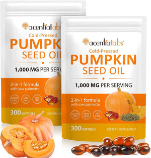 2Pack Pumpkin Seed Oil Capsules,600 Softgel Pumpkin Seed Extract | 2 in 1 Pumpkin Seed Oil with for Hair Growth, Cold Pressed, Supports Hair, Heart,Pumpkinseed Herbal Supplement