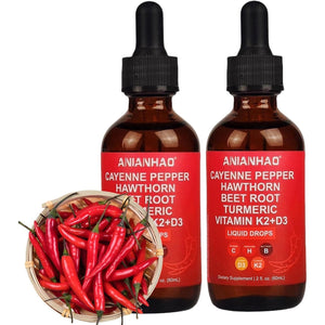 2 Bottles Cayenne Pepper 120Ml - Cayenne Pepper Supplement - Vitamin K2+D3 Liquid Drops - Suitable for Vegan Vegetarian Halal & Kosher Diet - (2 Month Supply)