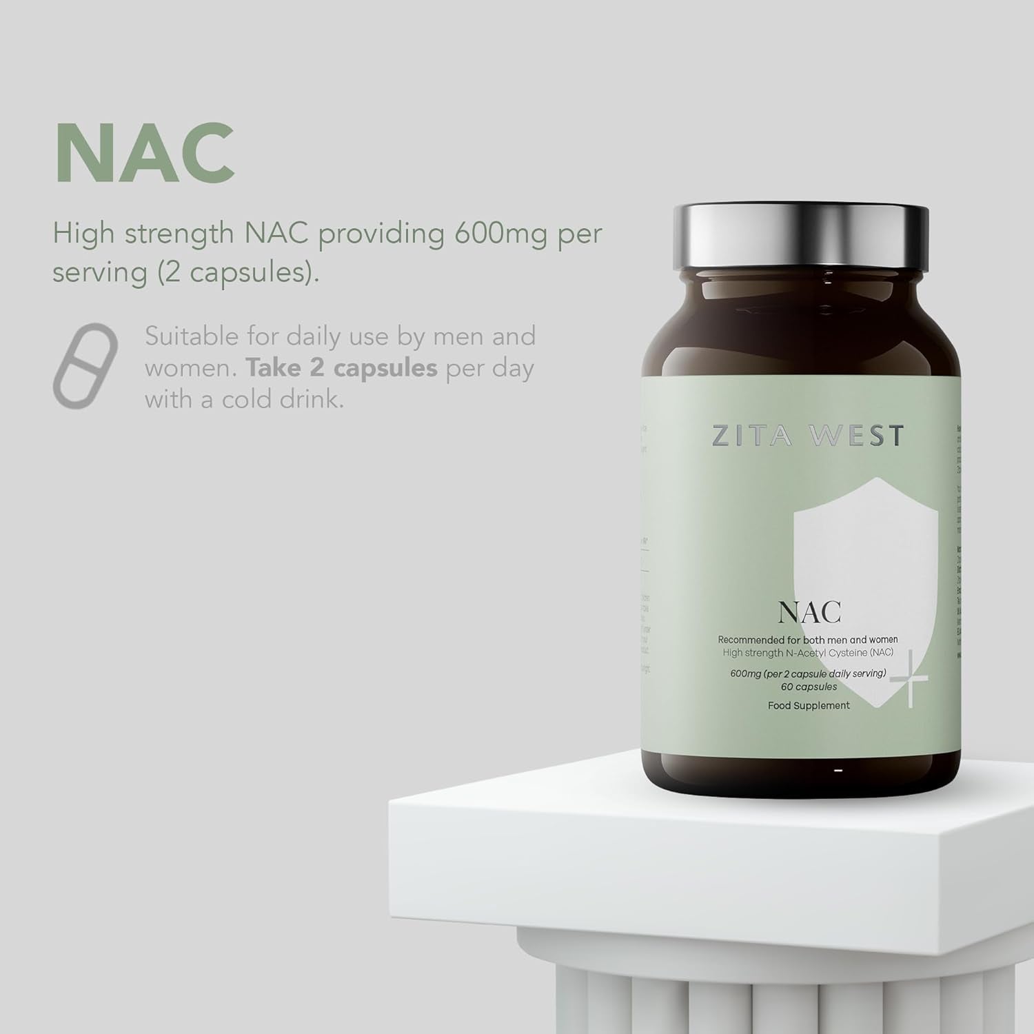 Zita West - High Strength N-Acetyl Cysteine (NAC) 600Mg per 2 Capsules - Premium Nutritional Supplement for Men and Women - 60 Vegan Capsules (1 Month Supply)
