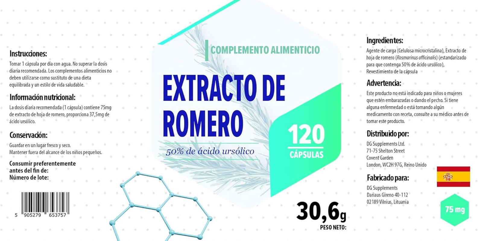 Hepatica Ursolic Acid 75Mg from Rosemary Extract – 120 Vegan Capsules | High-Strength Muscle, Metabolic & Anti-Inflammatory Support | 3Rd Party Lab Tested