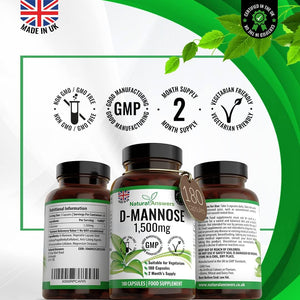 D-Mannose 180 Capsules - Max Strength 1500Mg per Serving - Precision Dmannose - Vegetarian Capsules Not Tablets or Pills, Made in the UK (180 Count (Pack of 1))
