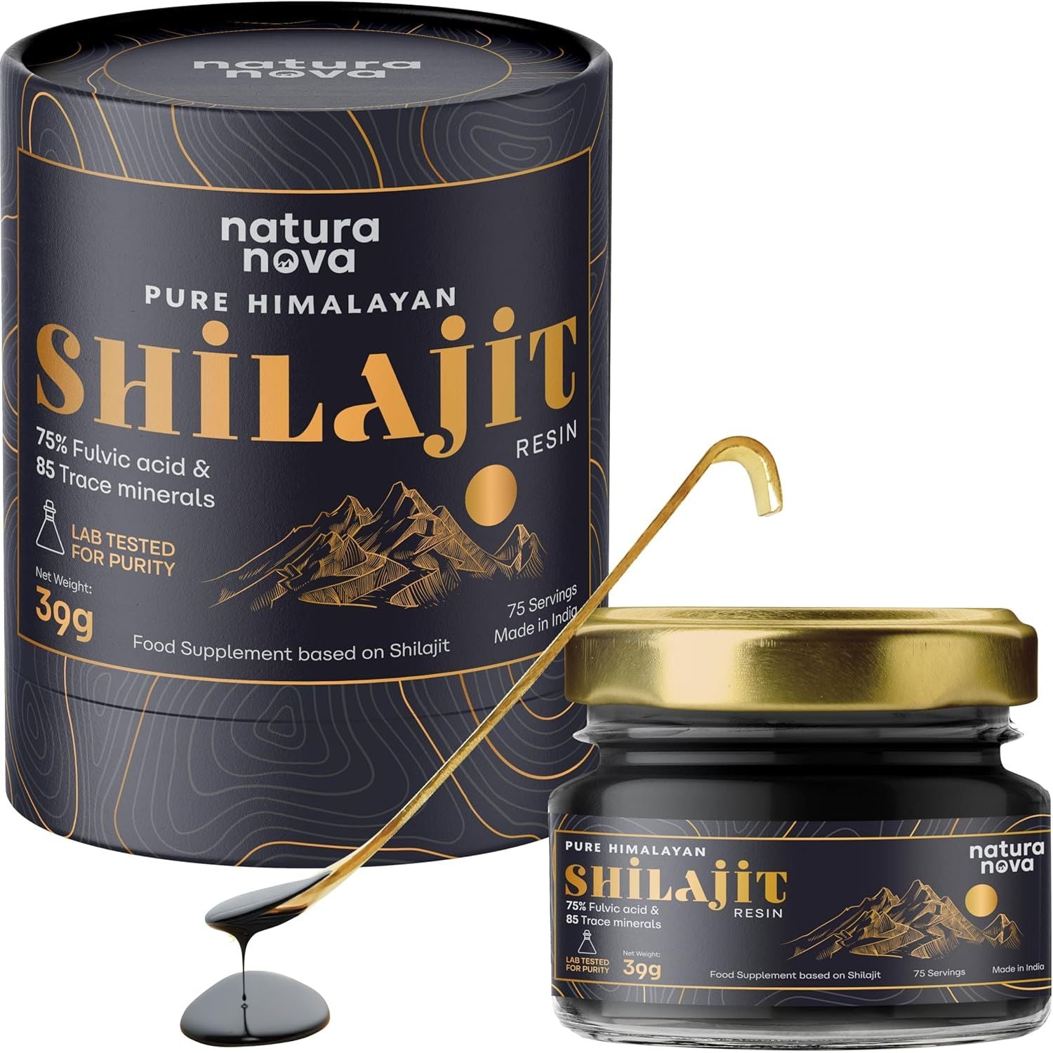 Naturanova Pure Himalayan Shilajit Resin - 100% Natural | 70 Servings for Energy Boost, Immune Support, 75%+ Fulvic Acid | Ayurvedic Supplement with 80+ Trace Minerals Complex