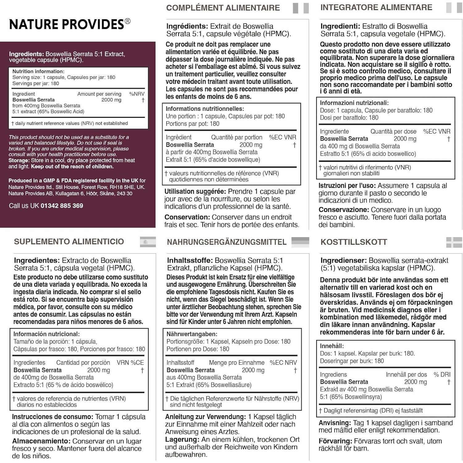 Boswellia Serrata Capsules/Tablets (2000Mg 5:1 Extract) Made in UK by Nature Provides - 180 Vegan Caps, 6 Months Supply, 65% Boswellic Acid, Indian Frankincense, Joint Support, Anti-Inflammatory