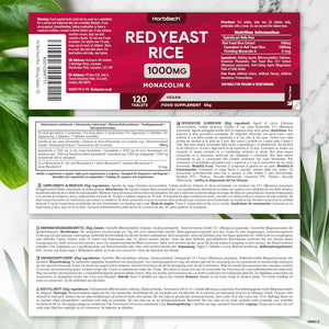 Red Yeast Rice 1000Mg | 120 Vegan Tablets | High Strength Supplement with Monacolin K | Monascus Purpureus | by Horbaach